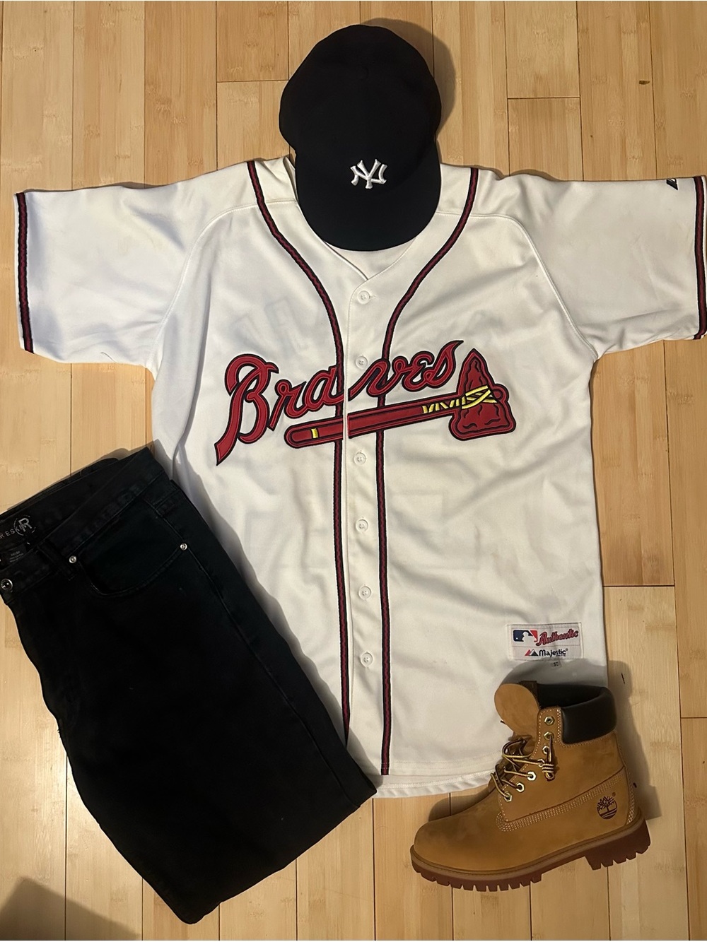Majestic White and Red Atlanta Braves Kids Baseball Jersey